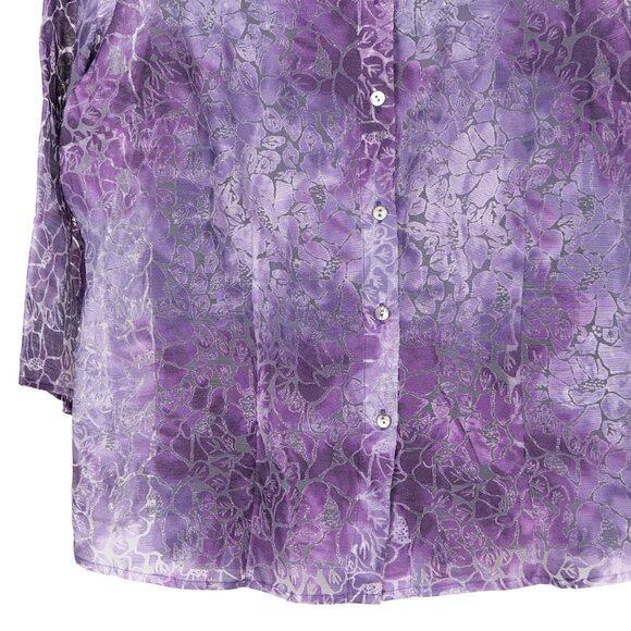 Y2K Sheer Blouse Tank Set XL Womens NEW Purple Floral Button Up Linen Blend - Picture 3 of 8